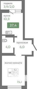 1-к квартира, строящийся дом, 37м2, 11/19 этаж