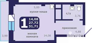 1-к квартира, строящийся дом, 32м2, 15/25 этаж