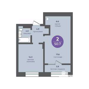 2-к квартира, вторичка, 51м2, 12/24 этаж