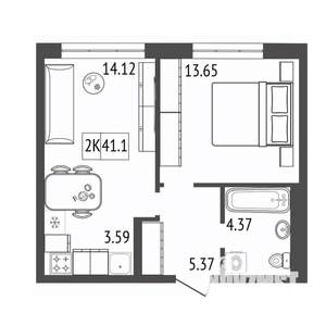2-к квартира, вторичка, 41м2, 5/17 этаж