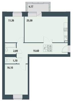 2-к квартира, строящийся дом, 71м2, 6/9 этаж