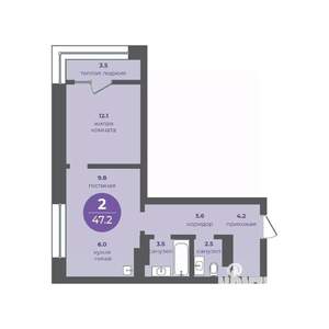 2-к квартира, вторичка, 47м2, 14/24 этаж