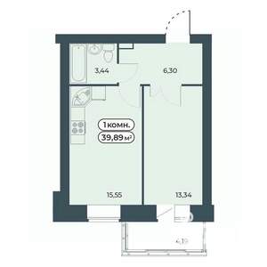 1-к квартира, строящийся дом, 40м2, 8/9 этаж