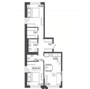3-к квартира, вторичка, 65м2, 11/17 этаж