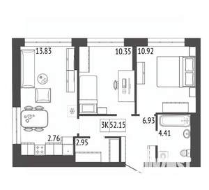 3-к квартира, вторичка, 52м2, 8/17 этаж