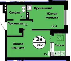 2-к квартира, строящийся дом, 39м2, 17/24 этаж