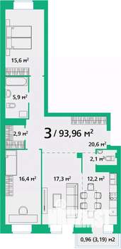 3-к квартира, строящийся дом, 94м2, 2/9 этаж