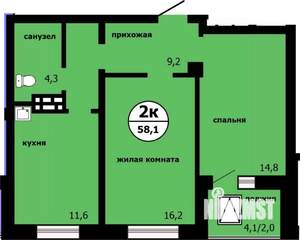 2-к квартира, вторичка, 58м2, 6/19 этаж