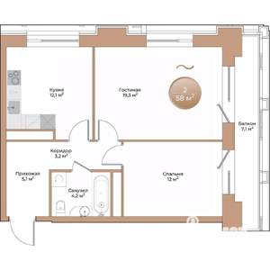 2-к квартира, вторичка, 58м2, 6/24 этаж