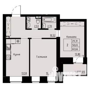 2-к квартира, вторичка, 59м2, 2/8 этаж