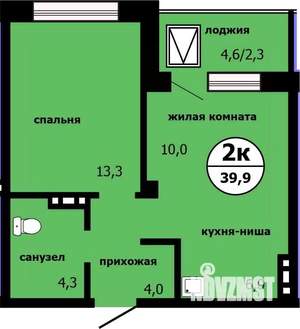 2-к квартира, строящийся дом, 39м2, 15/19 этаж