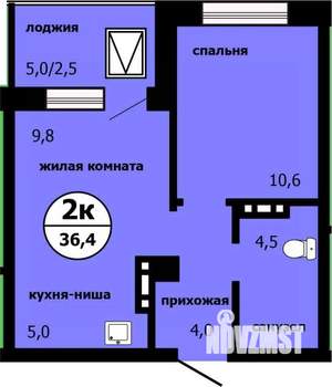 2-к квартира, строящийся дом, 36м2, 16/19 этаж