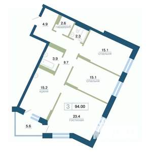 3-к квартира, строящийся дом, 94м2, 14/24 этаж