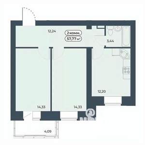 2-к квартира, строящийся дом, 58м2, 8/9 этаж