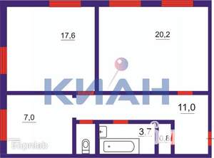 2-к квартира, вторичка, 62м2, 1/3 этаж