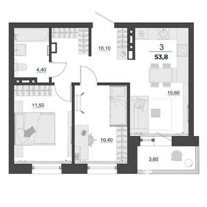 3-к квартира, вторичка, 54м2, 2/9 этаж