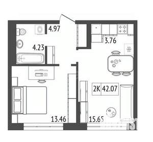 2-к квартира, вторичка, 42м2, 9/17 этаж