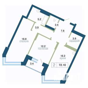 2-к квартира, вторичка, 72м2, 4/24 этаж