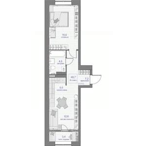 2-к квартира, вторичка, 49м2, 6/24 этаж