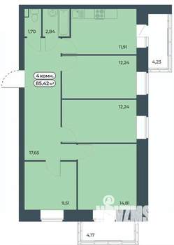 4-к квартира, строящийся дом, 85м2, 2/9 этаж
