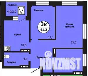 3-к квартира, строящийся дом, 61м2, 5/19 этаж