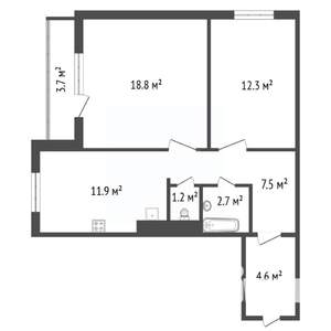2-к квартира, вторичка, 61м2, 10/17 этаж