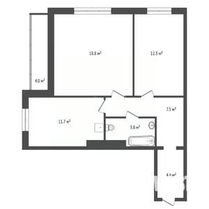 2-к квартира, вторичка, 51м2, 17/18 этаж