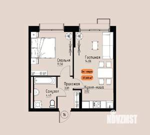 2-к квартира, вторичка, 38м2, 9/17 этаж