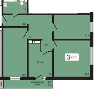 3-к квартира, вторичка, 78м2, 11/17 этаж