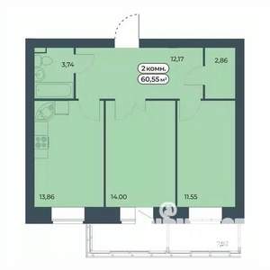 2-к квартира, строящийся дом, 61м2, 2/9 этаж