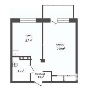 1-к квартира, вторичка, 42м2, 12/19 этаж
