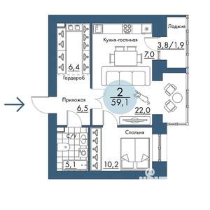 2-к квартира, строящийся дом, 59м2, 16/17 этаж