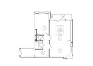2-к квартира, вторичка, 61м2, 7/17 этаж