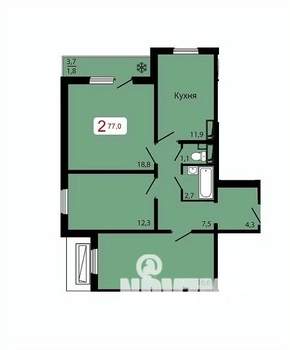 2-к квартира, строящийся дом, 77м2, 2/17 этаж