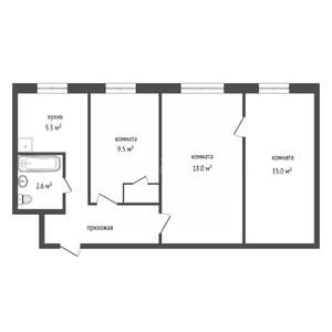 3-к квартира, вторичка, 56м2, 1/5 этаж