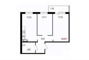 2-к квартира, вторичка, 62м2, 5/18 этаж