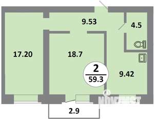 2-к квартира, строящийся дом, 59м2, 4/14 этаж