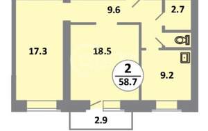 2-к квартира, вторичка, 59м2, 7/14 этаж