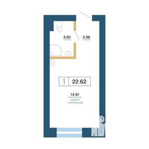1-к квартира, вторичка, 23м2, 2/7 этаж