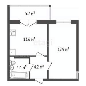 1-к квартира, вторичка, 41м2, 15/18 этаж
