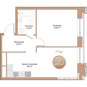 1-к квартира, вторичка, 43м2, 13/24 этаж