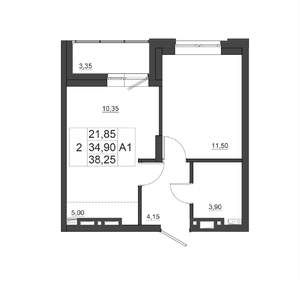 2-к квартира, строящийся дом, 39м2, 7/17 этаж