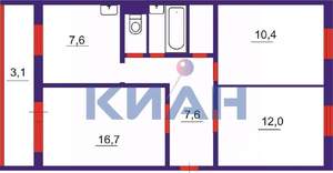 3-к квартира, вторичка, 62м2, 3/5 этаж