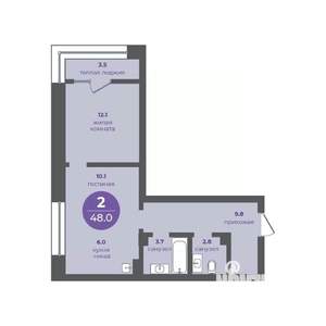 2-к квартира, вторичка, 48м2, 2/16 этаж