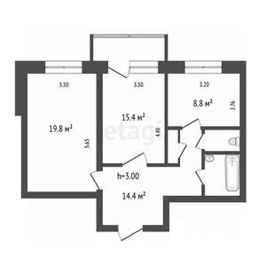 2-к квартира, вторичка, 64м2, 2/5 этаж