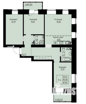 4-к квартира, строящийся дом, 88м2, 3/8 этаж