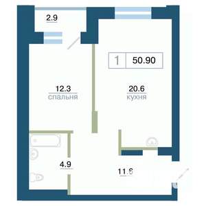 1-к квартира, вторичка, 51м2, 4/24 этаж