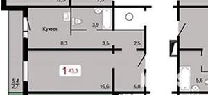1-к квартира, вторичка, 43м2, 15/17 этаж