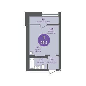 1-к квартира, вторичка, 29м2, 1/24 этаж