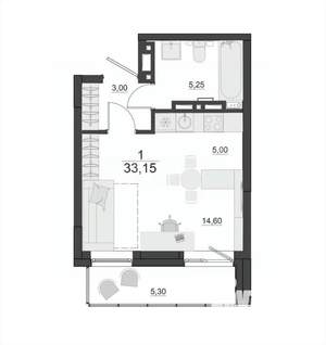 Студия квартира, вторичка, 33м2, 2/17 этаж